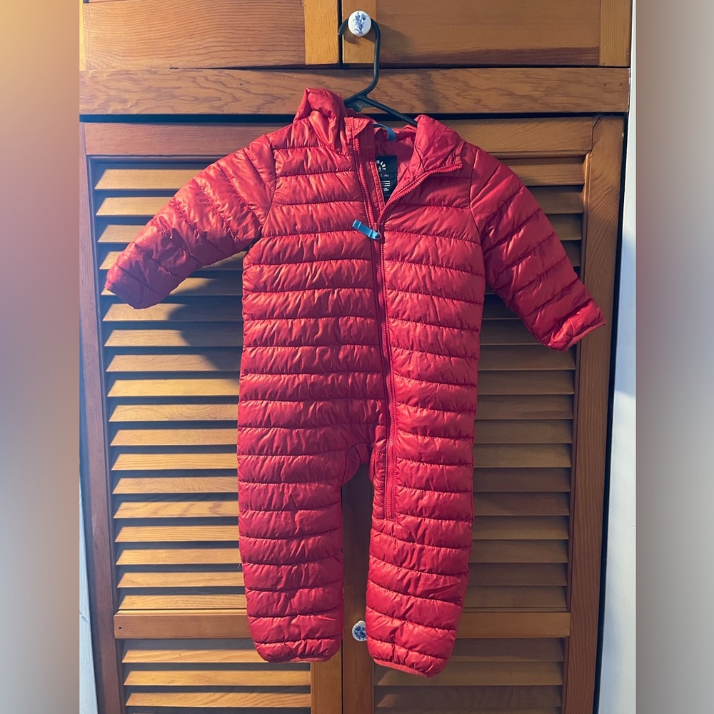 Primary Snow Suit Baby 18-24 Months Cherry Red Hooded Puffer Snow Pile EUC